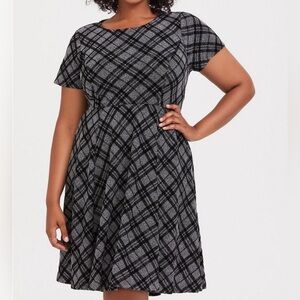 torrid Black & Gray Plaid Fit-and-Flare Mini Dress
